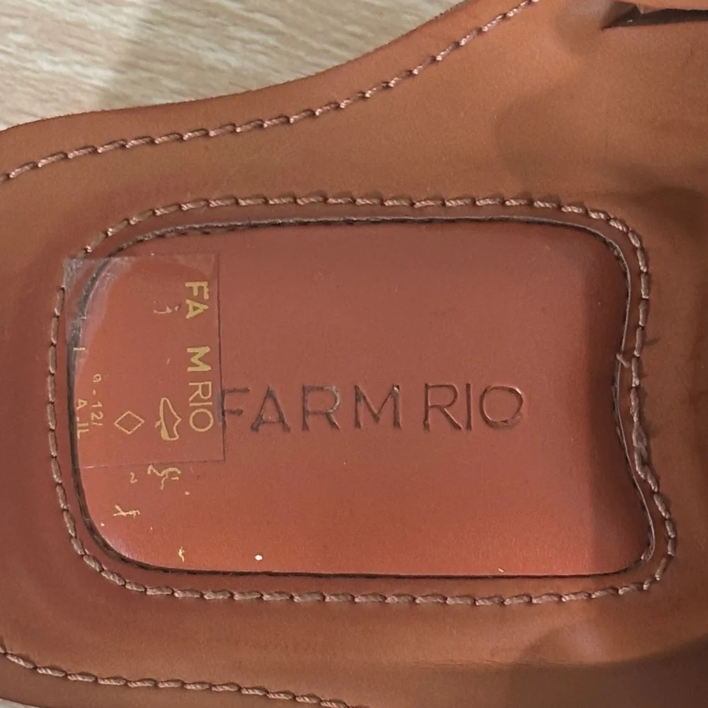 FARM Rio Floral Sandals Brown Leather Slide Statement Summer Chic - Picture 2 of 14